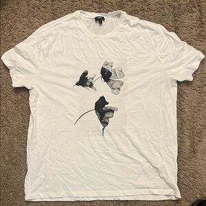 Express White Tee with Artistic Black Floral Design